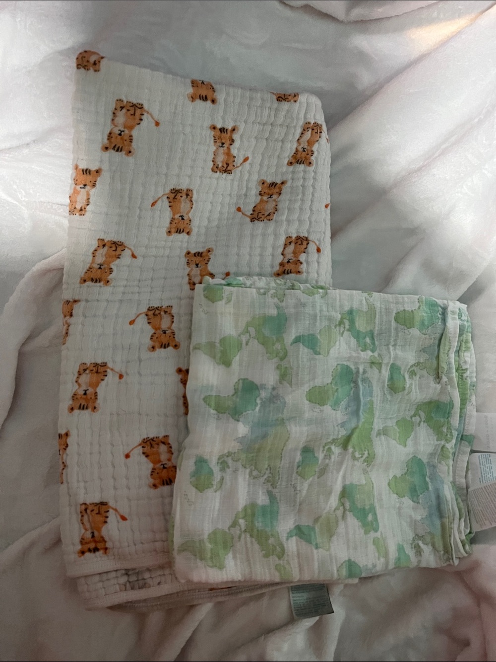 Pair of Soft White Baby Swaddle Blankets